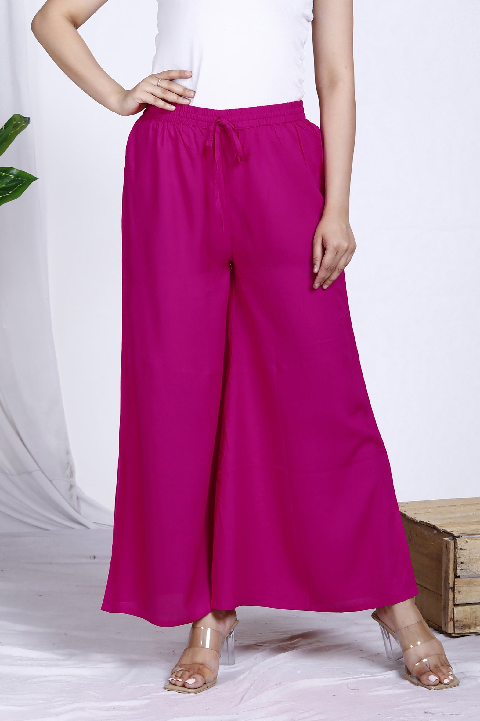 Pink Plain Rayon Palazzo