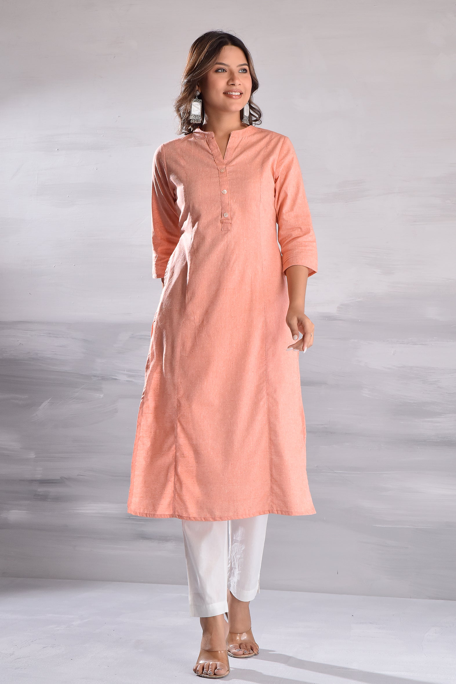 Baby Pink Cotton Solid Kurta Pant Set