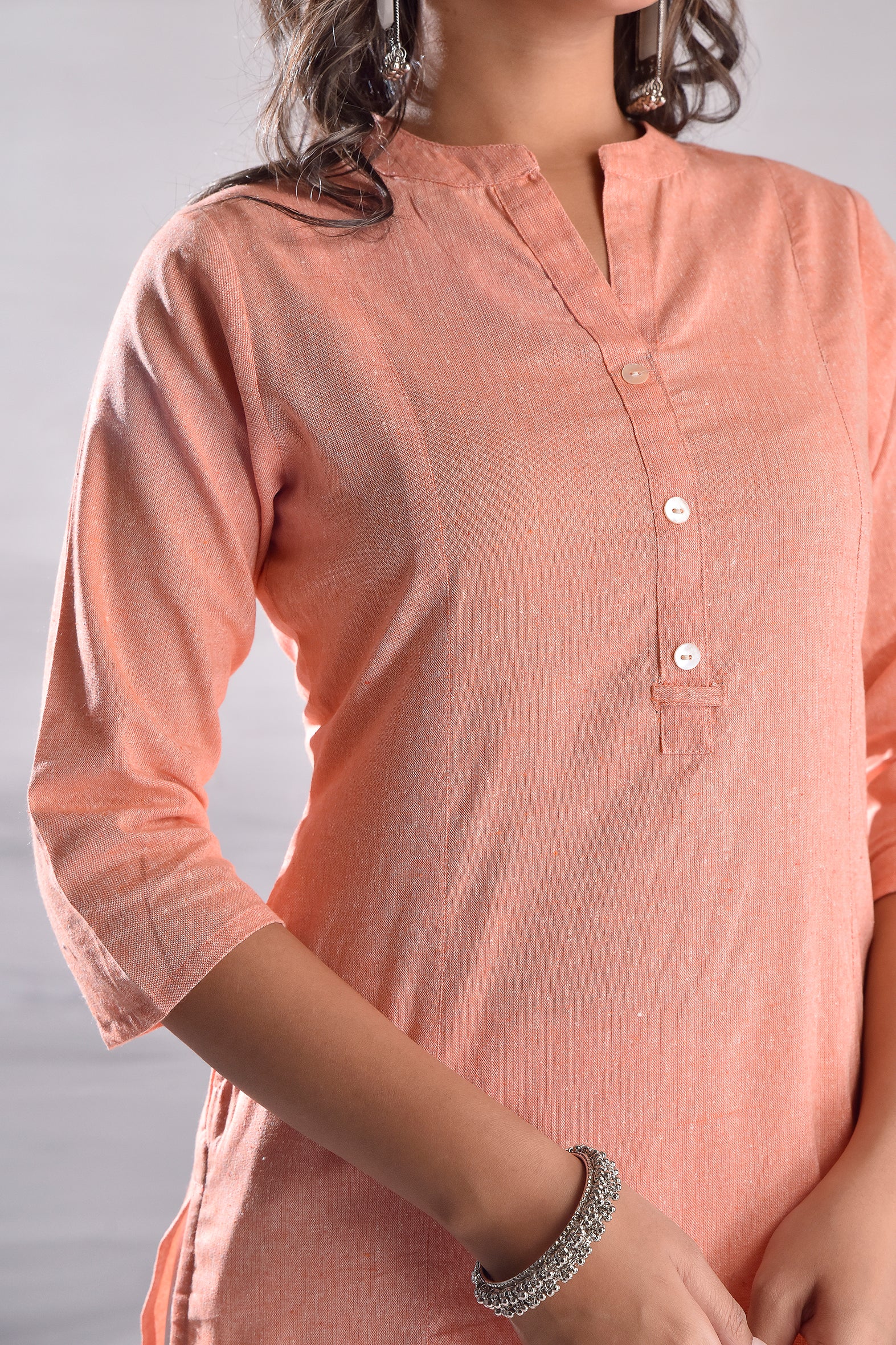 Baby Pink Cotton Solid Kurta Pant Set