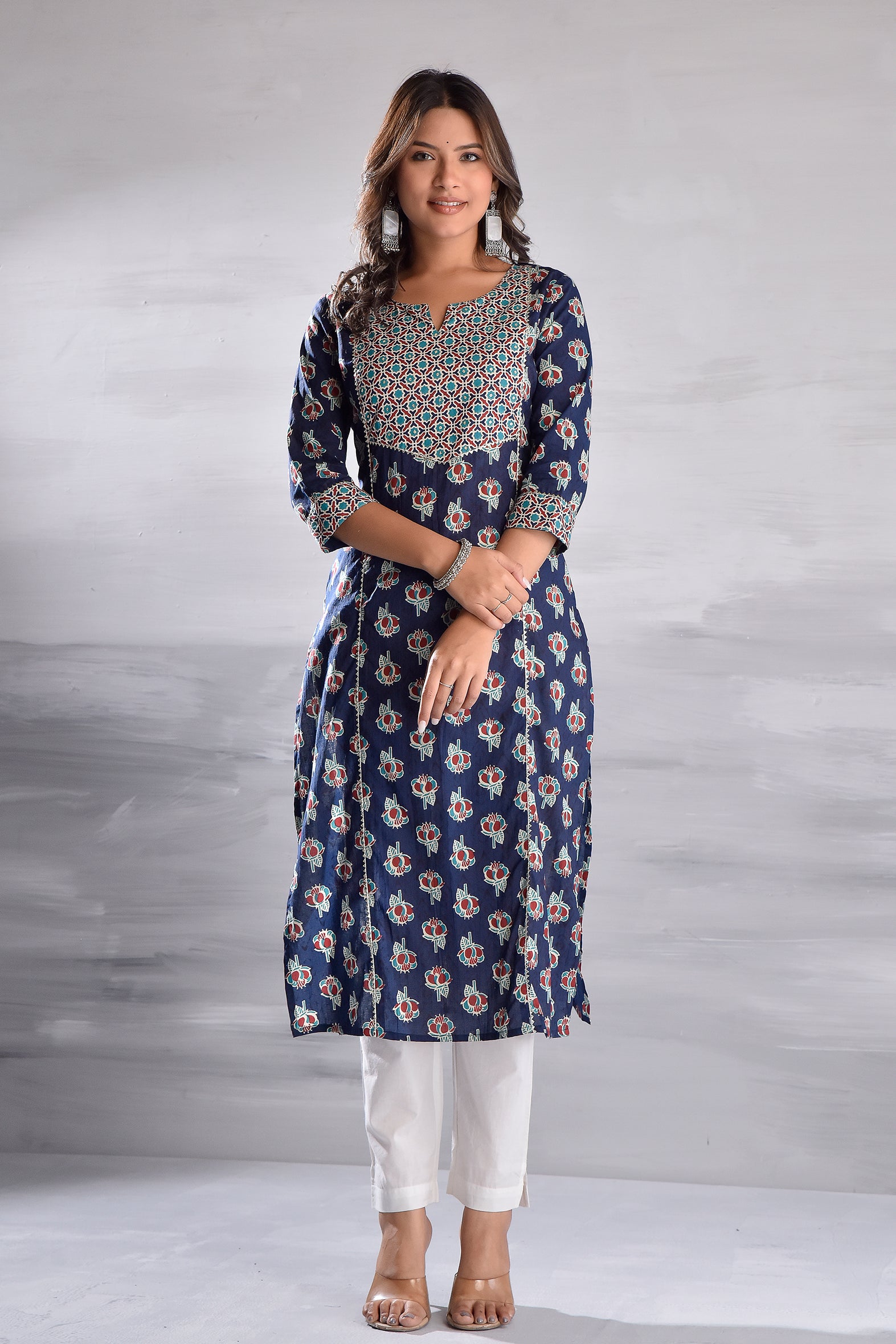 Black Printed Handwork Sequence & Gota Detailing Cotton Kurta Set