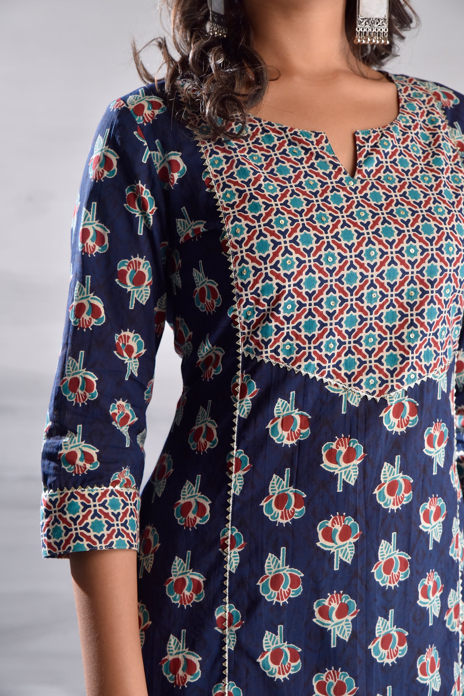 Black Printed Handwork Sequence & Gota Detailing Cotton Kurta Set