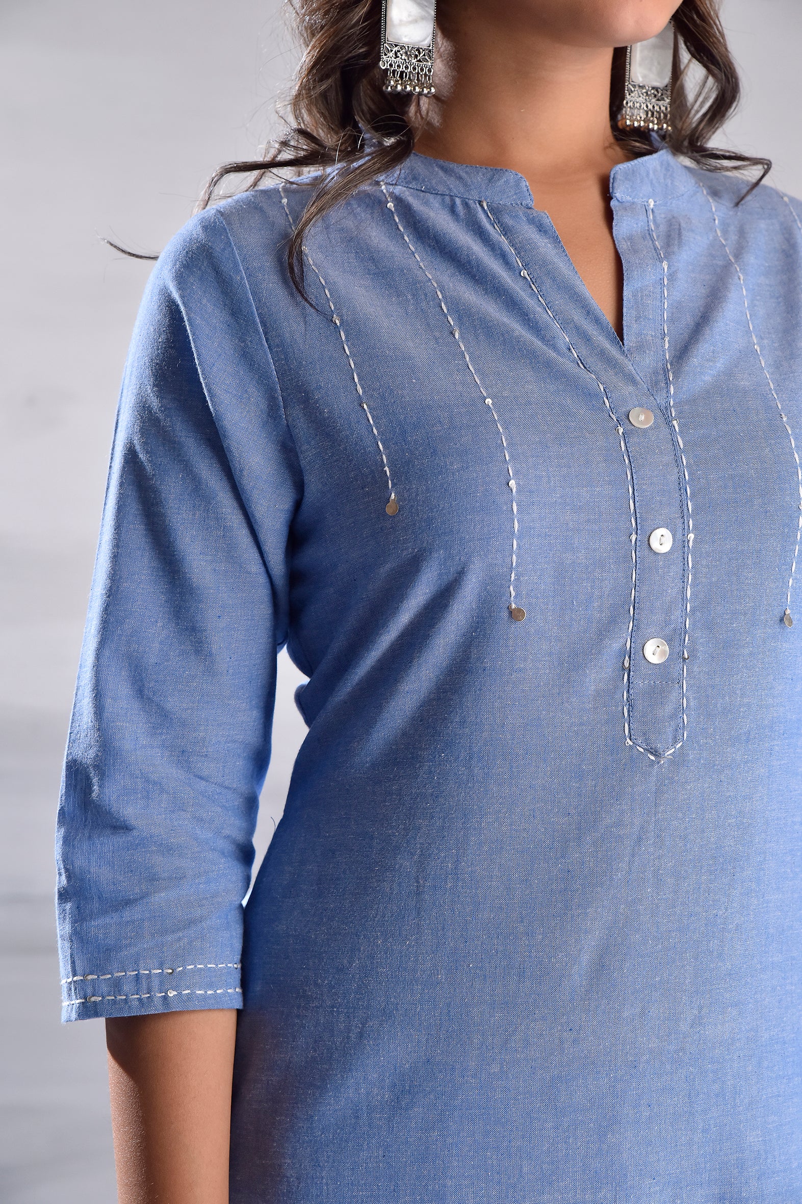 Elegant Collar & Tagai Detailing Cotton Kurta Set