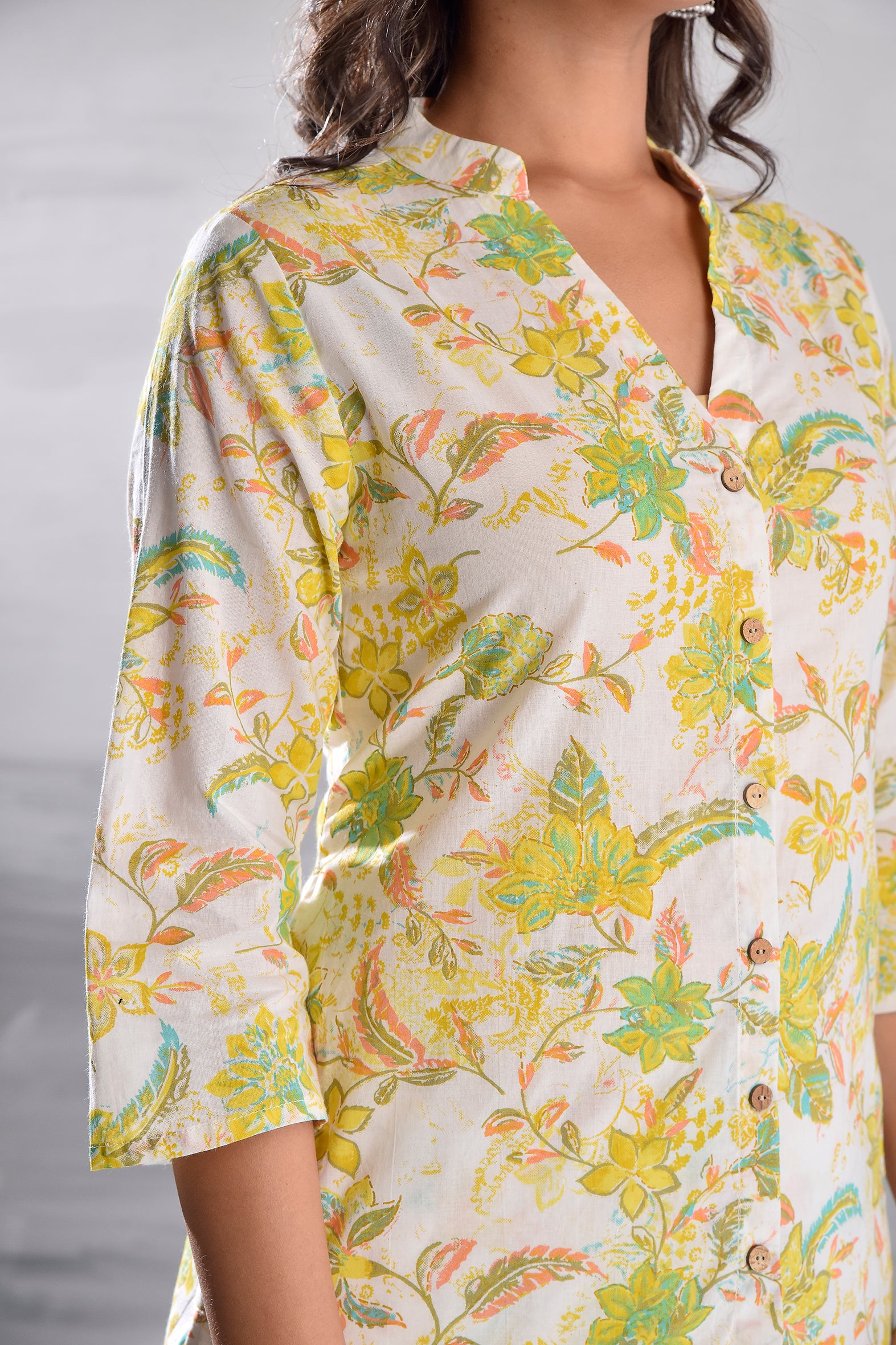 White Floral Jaal Cotton Co-ord Set