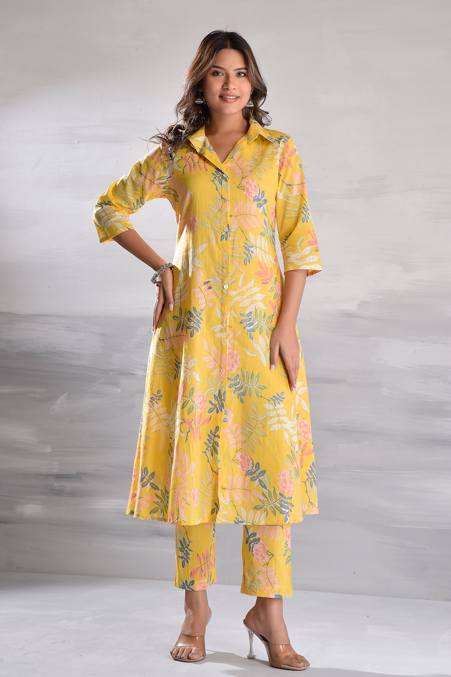 Yellow Floral Trendy Cotton Co-ord Set