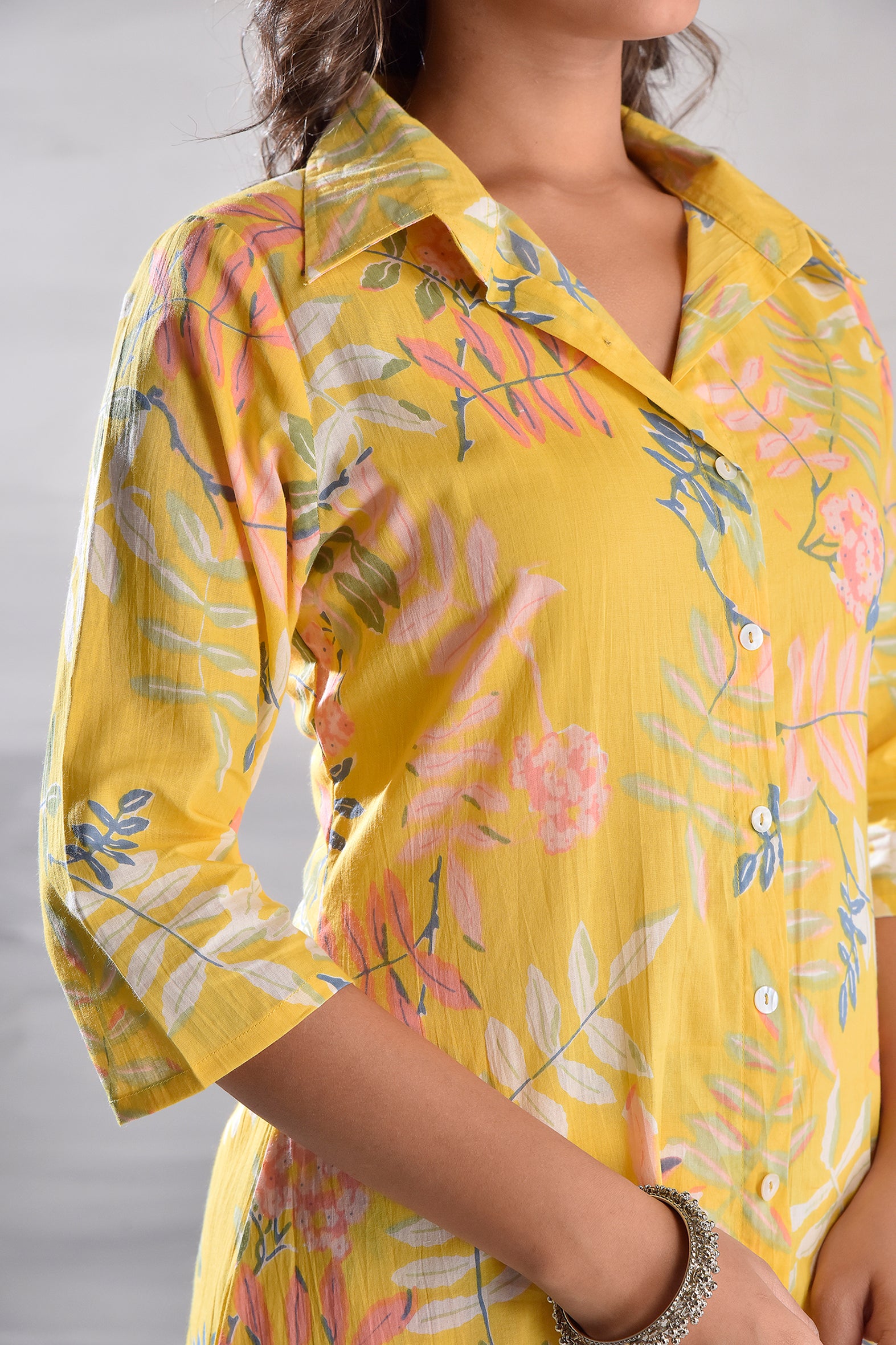 Yellow Floral Trendy Cotton Co-ord Set