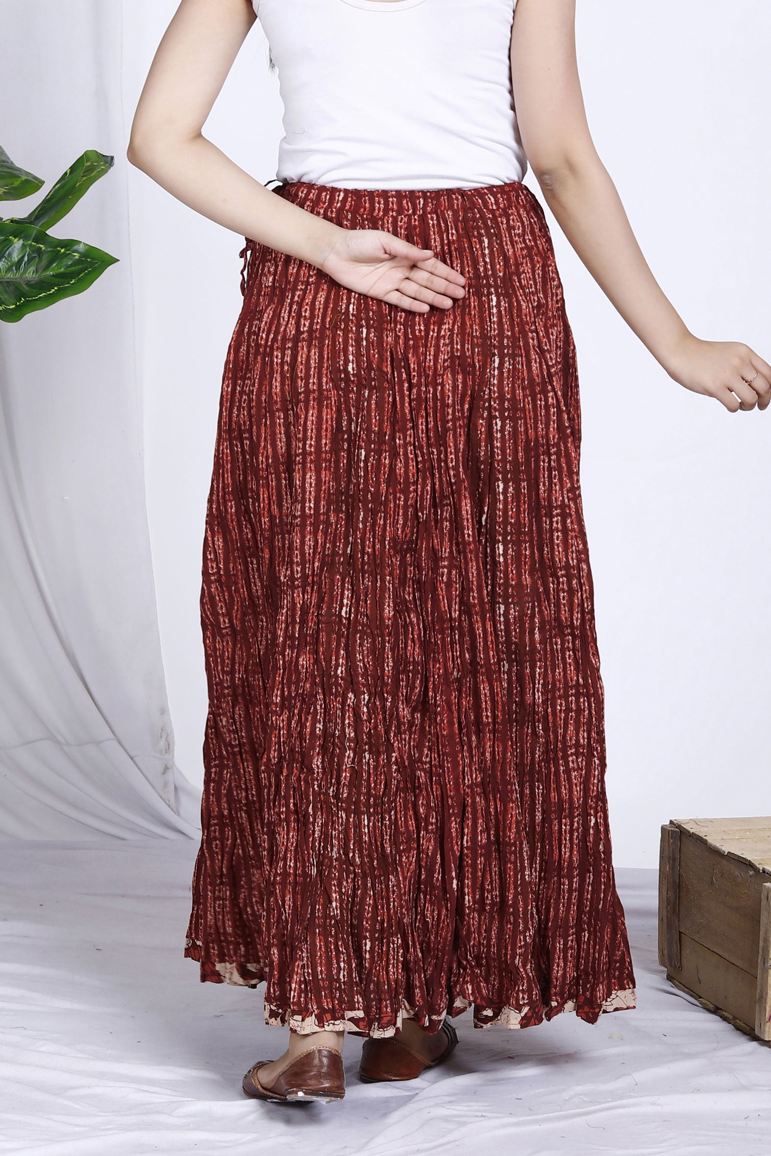 Maroon Jaal Printed Long Cotton Skirt