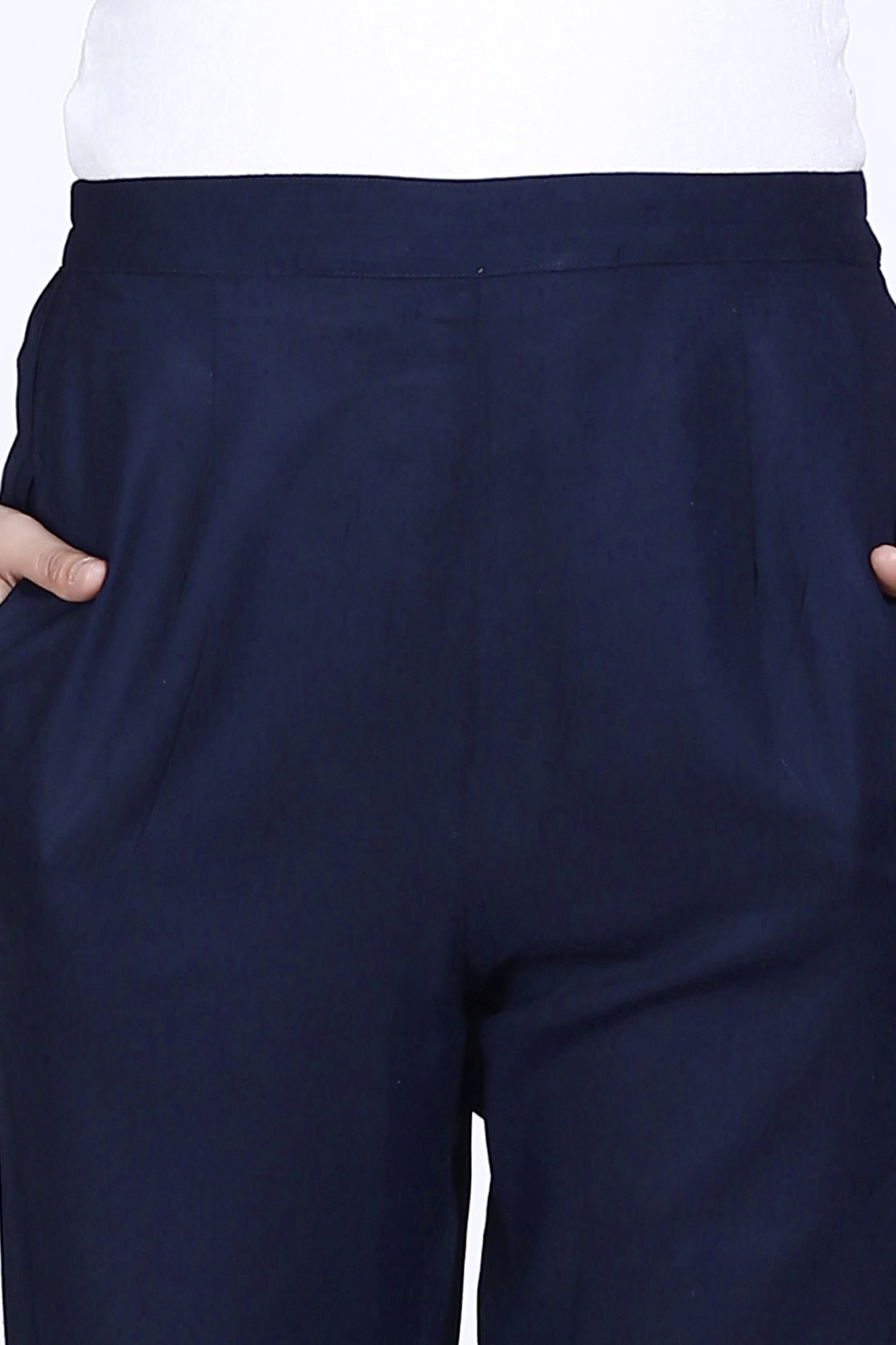 Navy Plain Rayon Pant