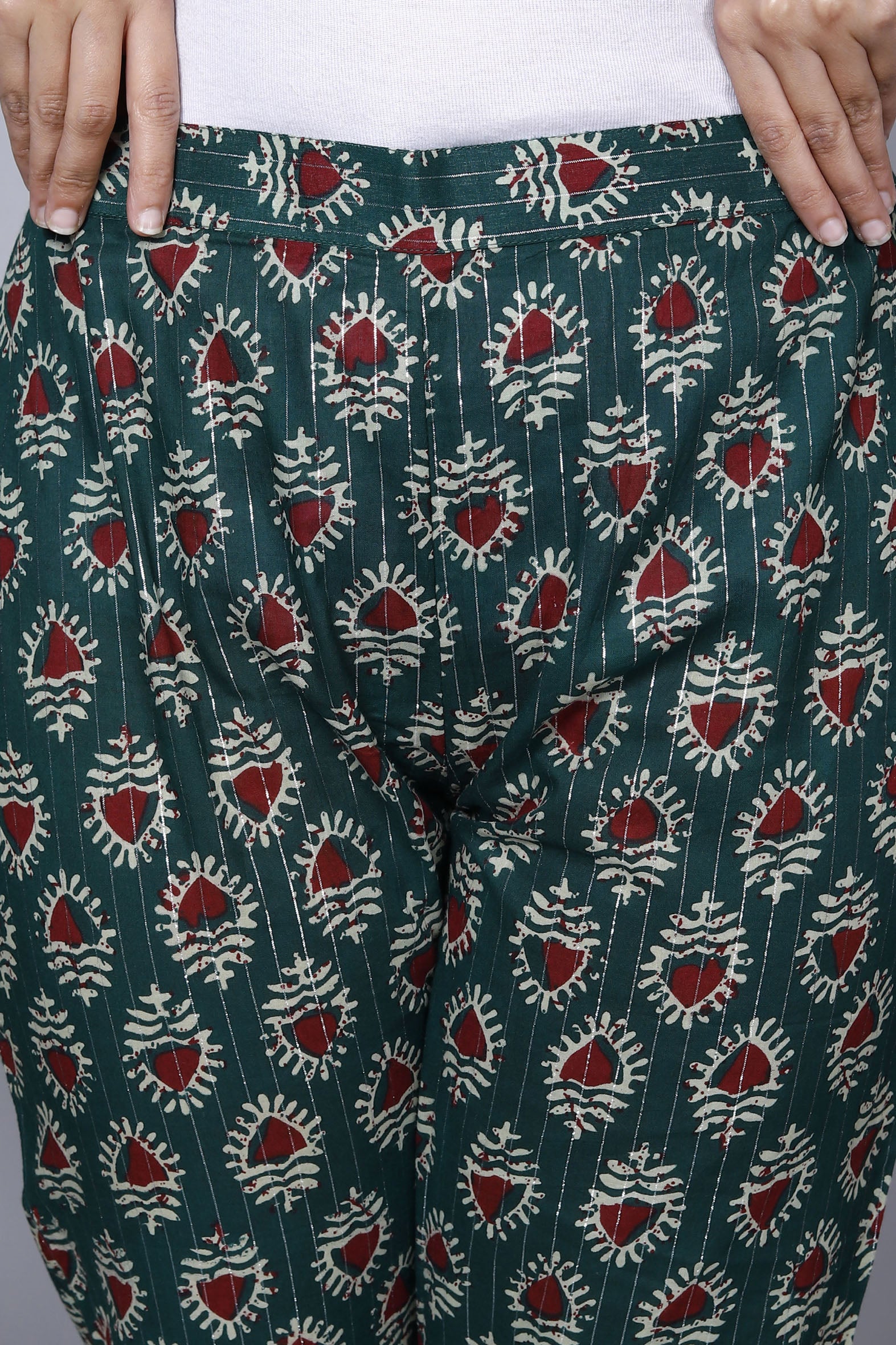 Sea Green Cotton Printed Ankle Length Pant