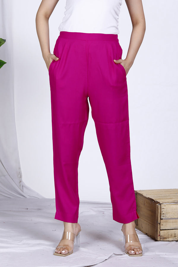 Pink Plain Rayon Pant