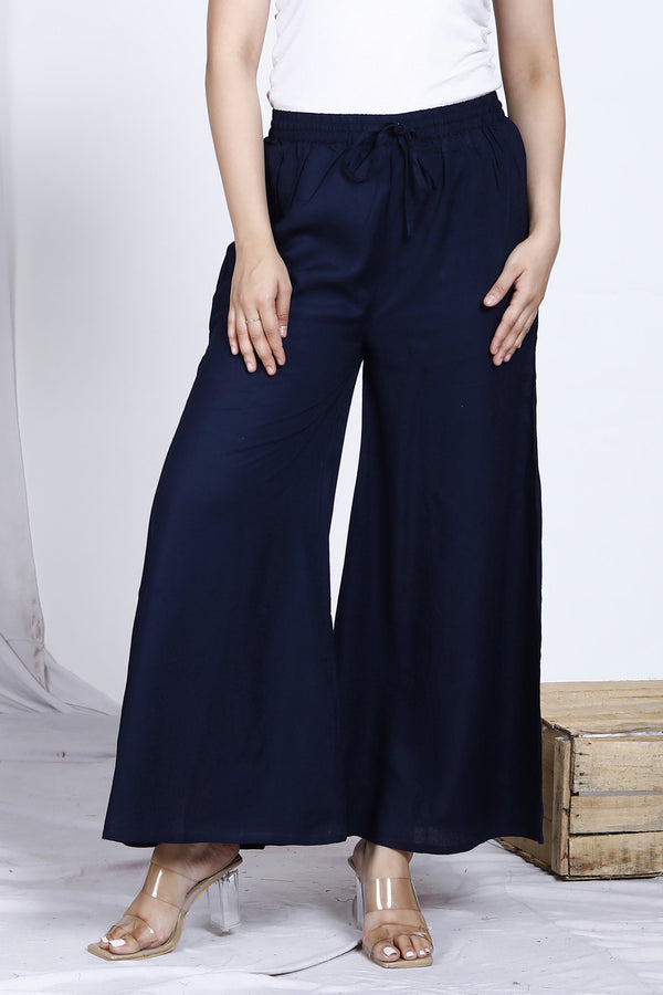 Navy Plain Rayon Palazzo