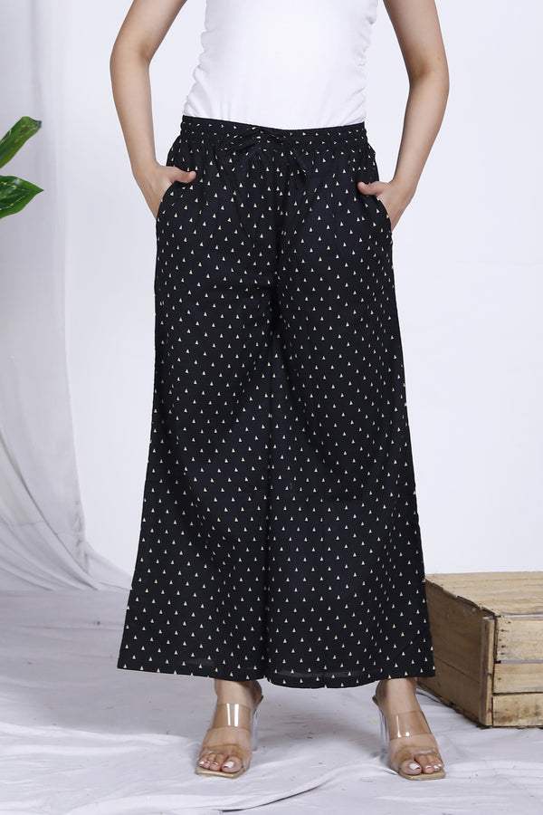 Black Polka Dot Printed Cotton Palazzo