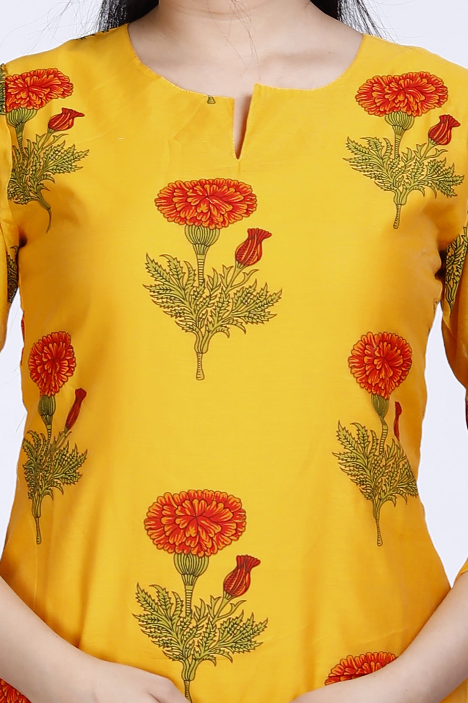 Mustard Butta Printed Chanderi Kurta For Women