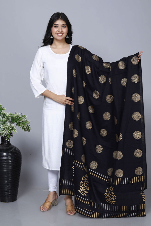 Black Hand Block Printed Cotton Dupatta