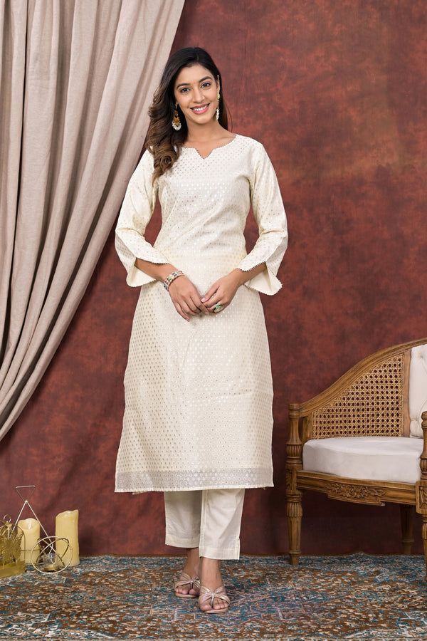 White Embellished Chanderi Kurta Pant Set