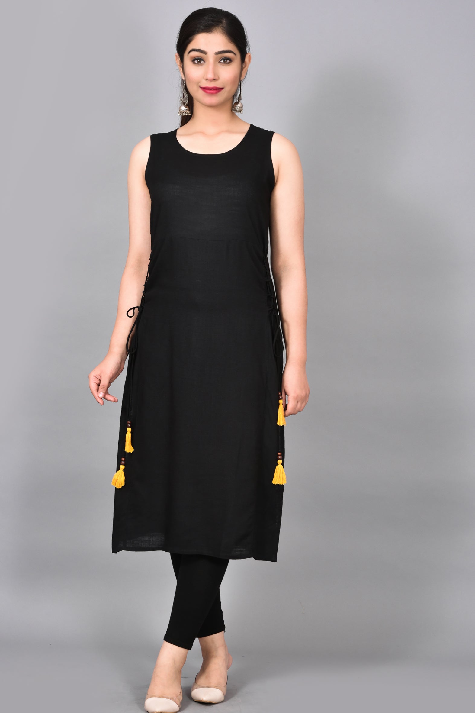 Black Rayon Kurta with Pants- Set of 2