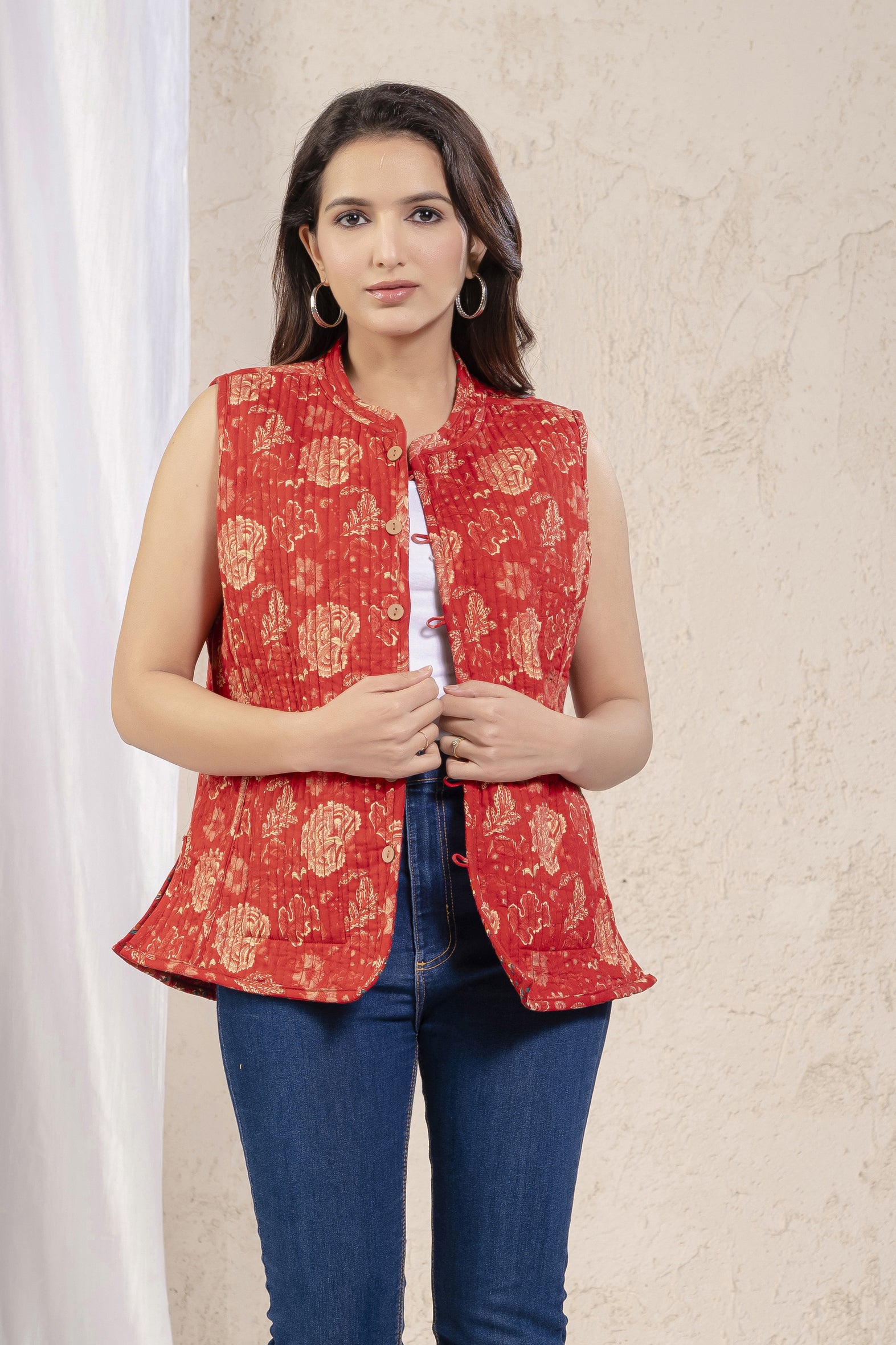 Cotton Quilted Printed Double Side Jacket For Women